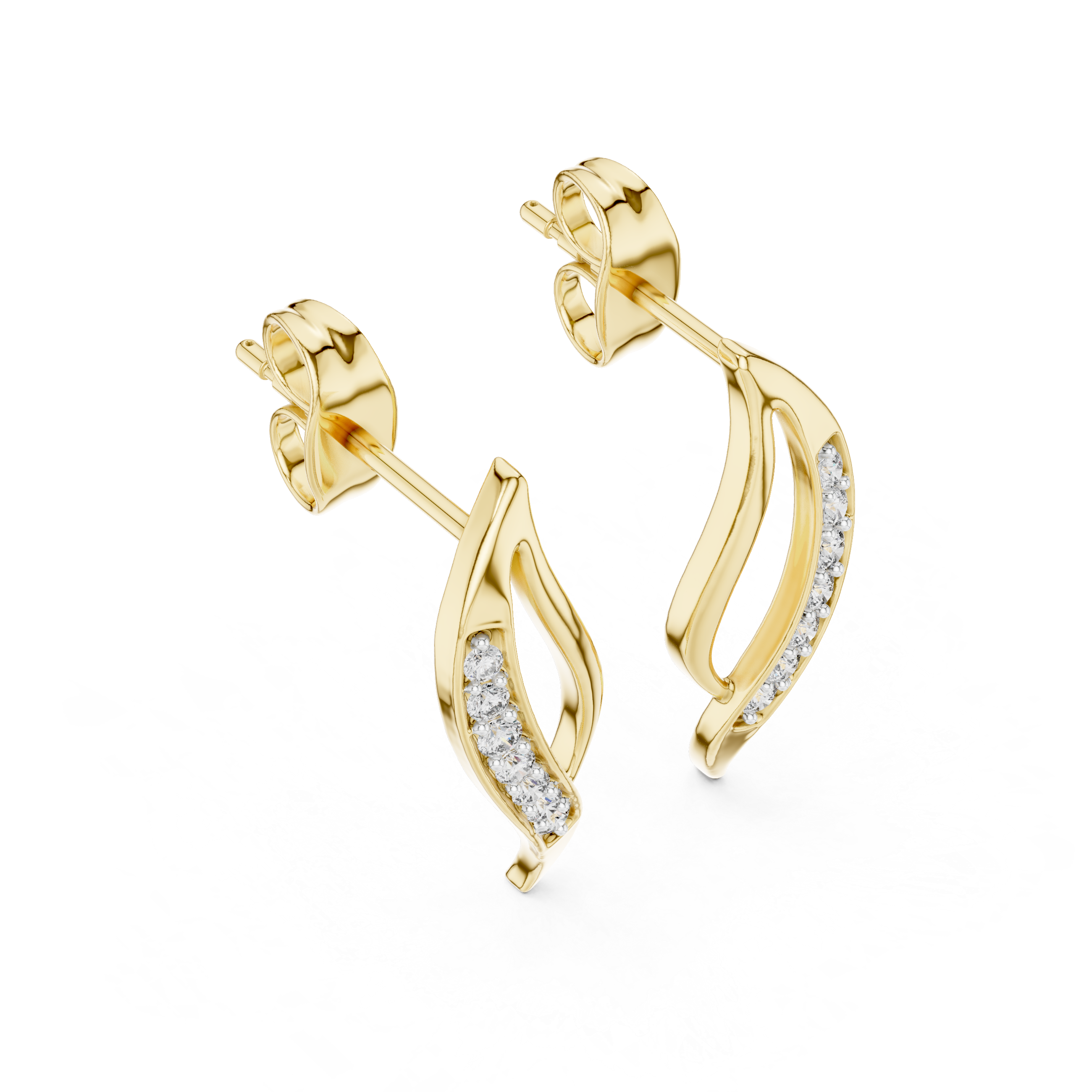 Wave diamond stud earrings in gold with round lab grown diamonds