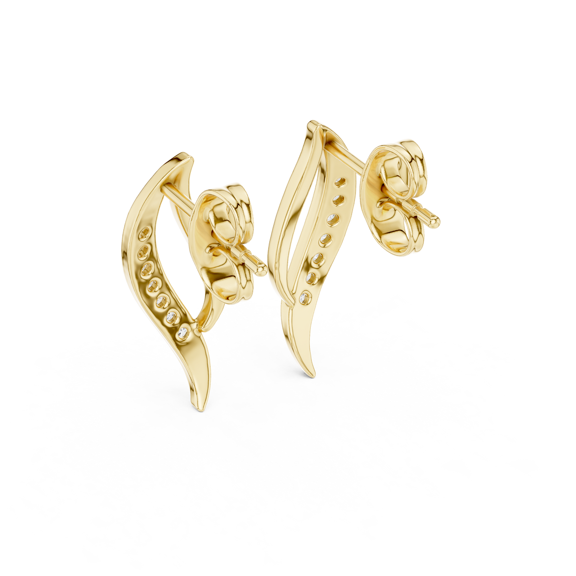 Wave diamond stud earrings in gold with round lab grown diamonds