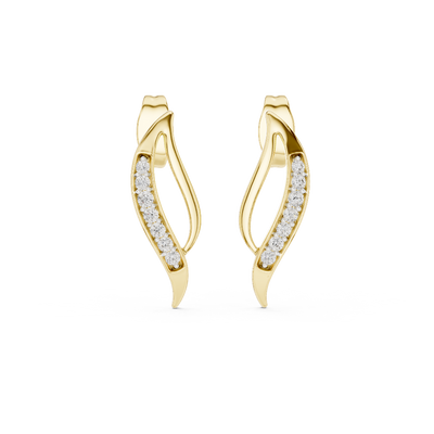 Front view of Elegant Flow diamond stud earrings in yellow gold.