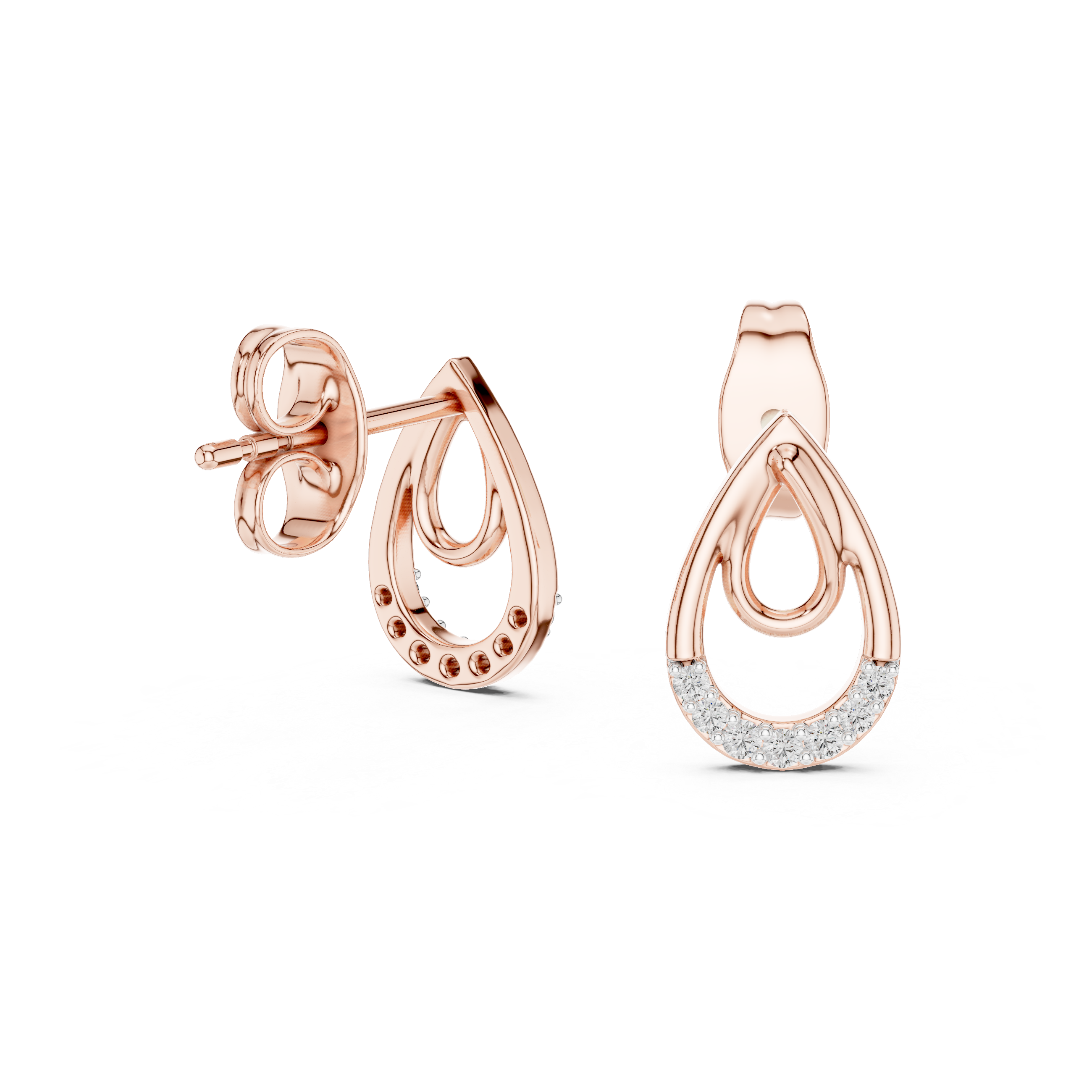 Teardrop diamond stud earrings in gold with round lab grown diamonds