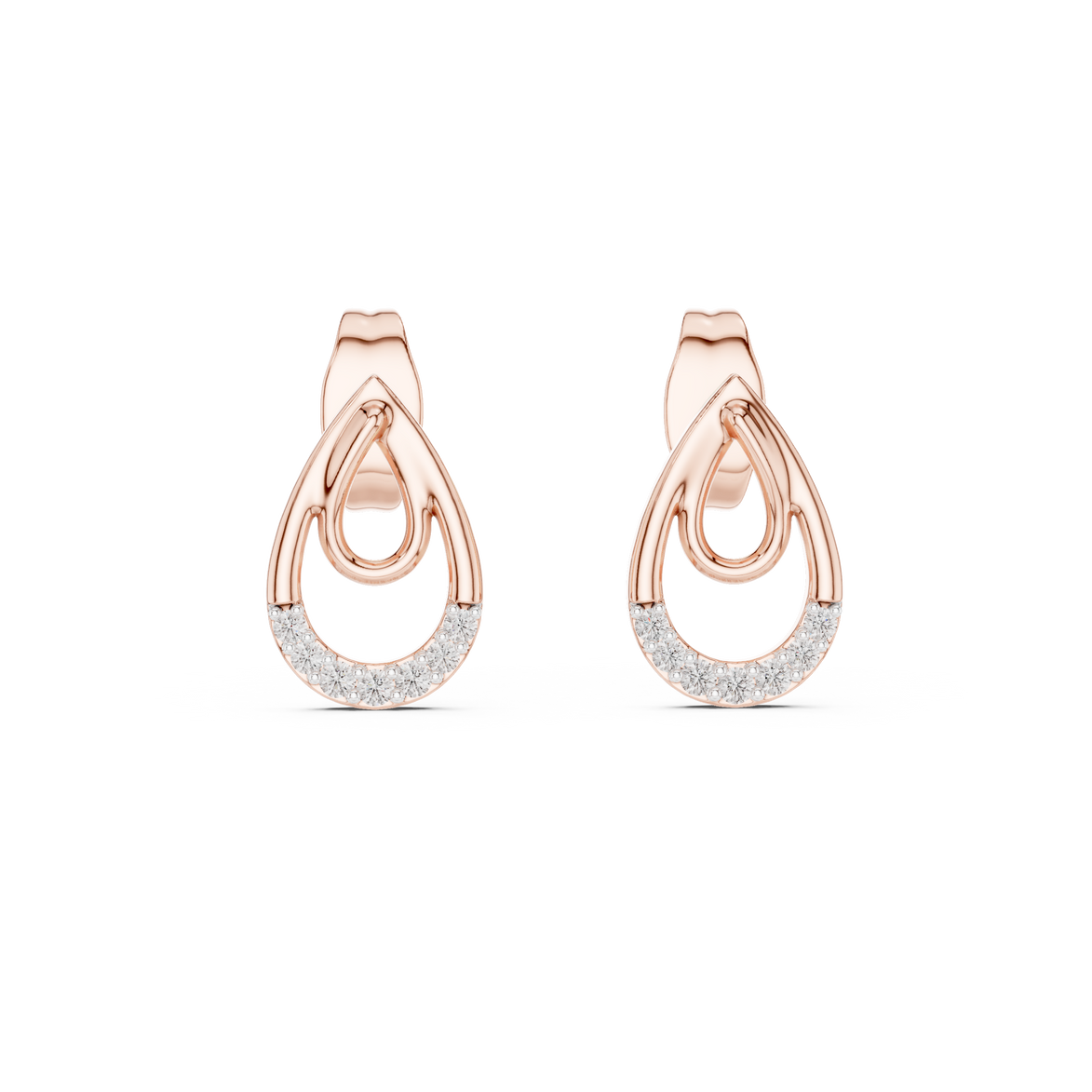 Teardrop diamond stud earrings in gold with round lab grown diamonds