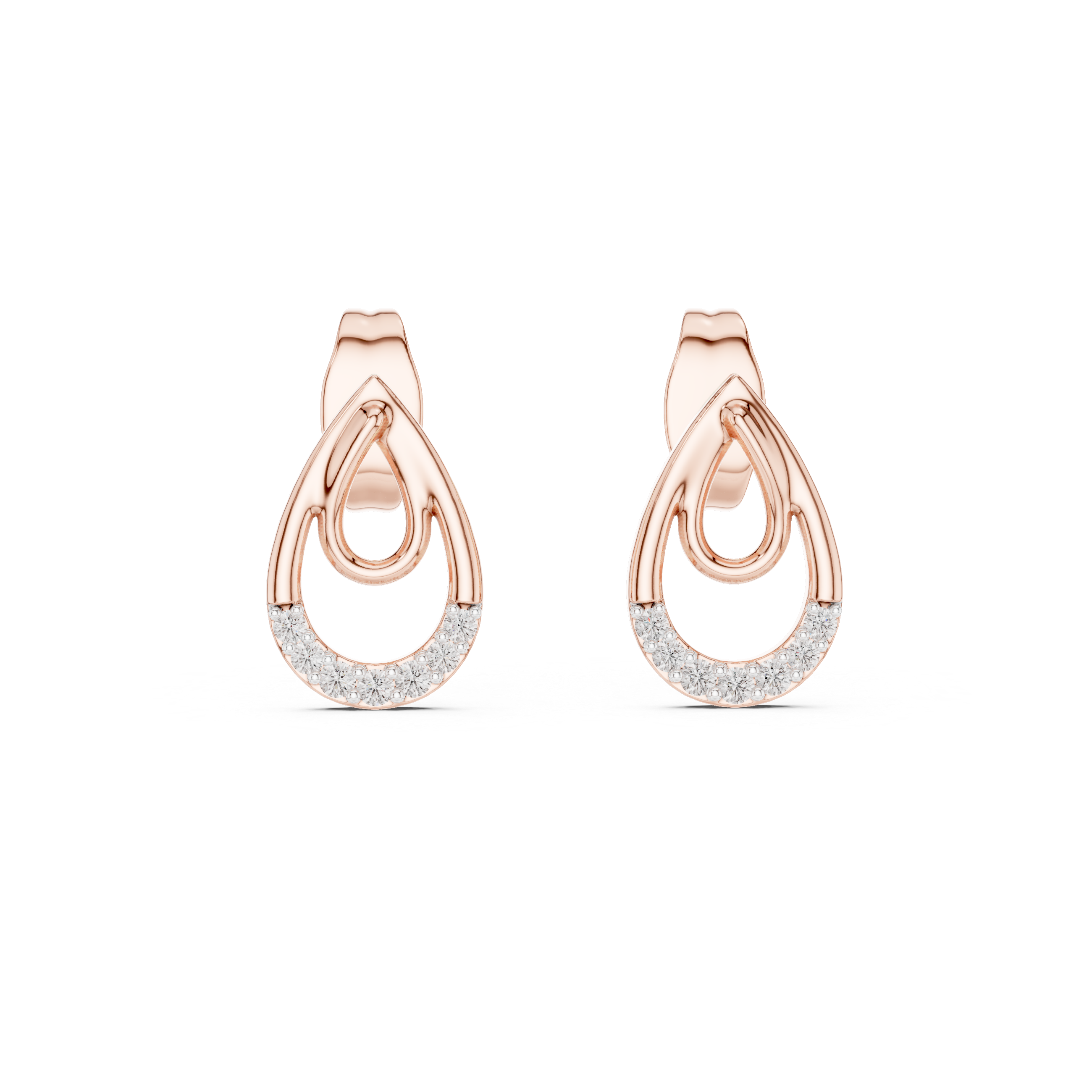 Teardrop diamond stud earrings in gold with round lab grown diamonds