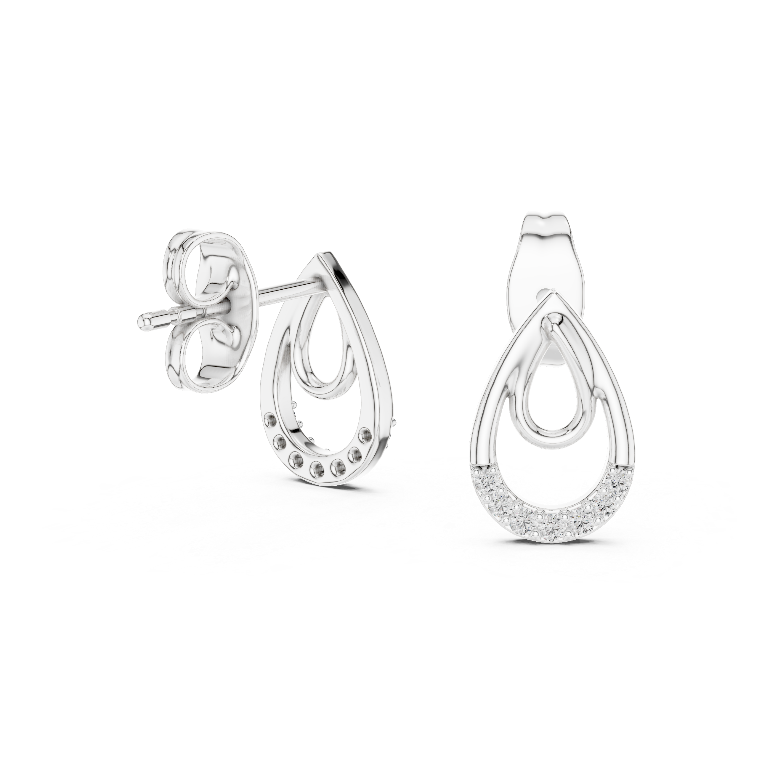 Teardrop diamond stud earrings in gold with round lab grown diamonds