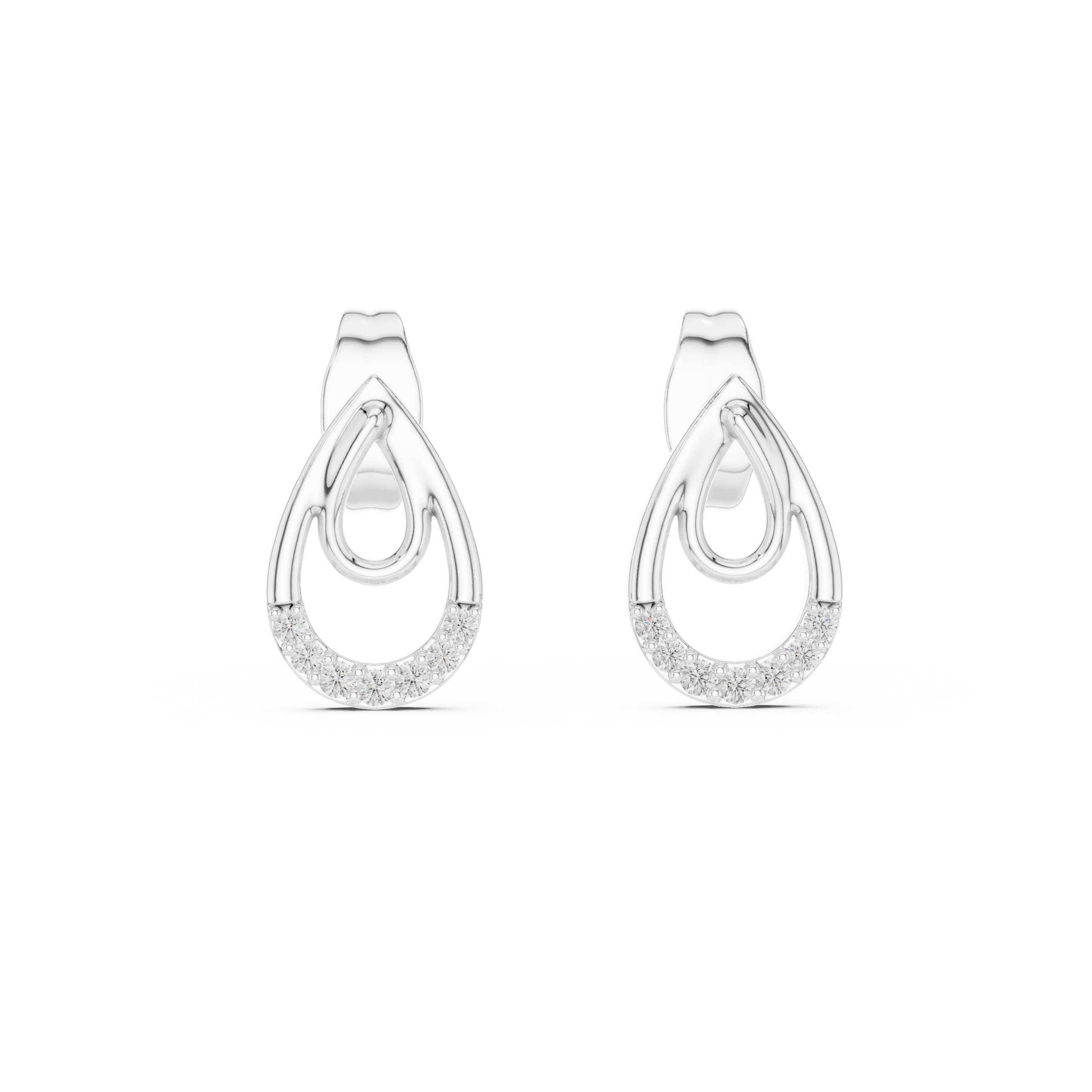Teardrop diamond stud earrings in gold with round lab grown diamonds