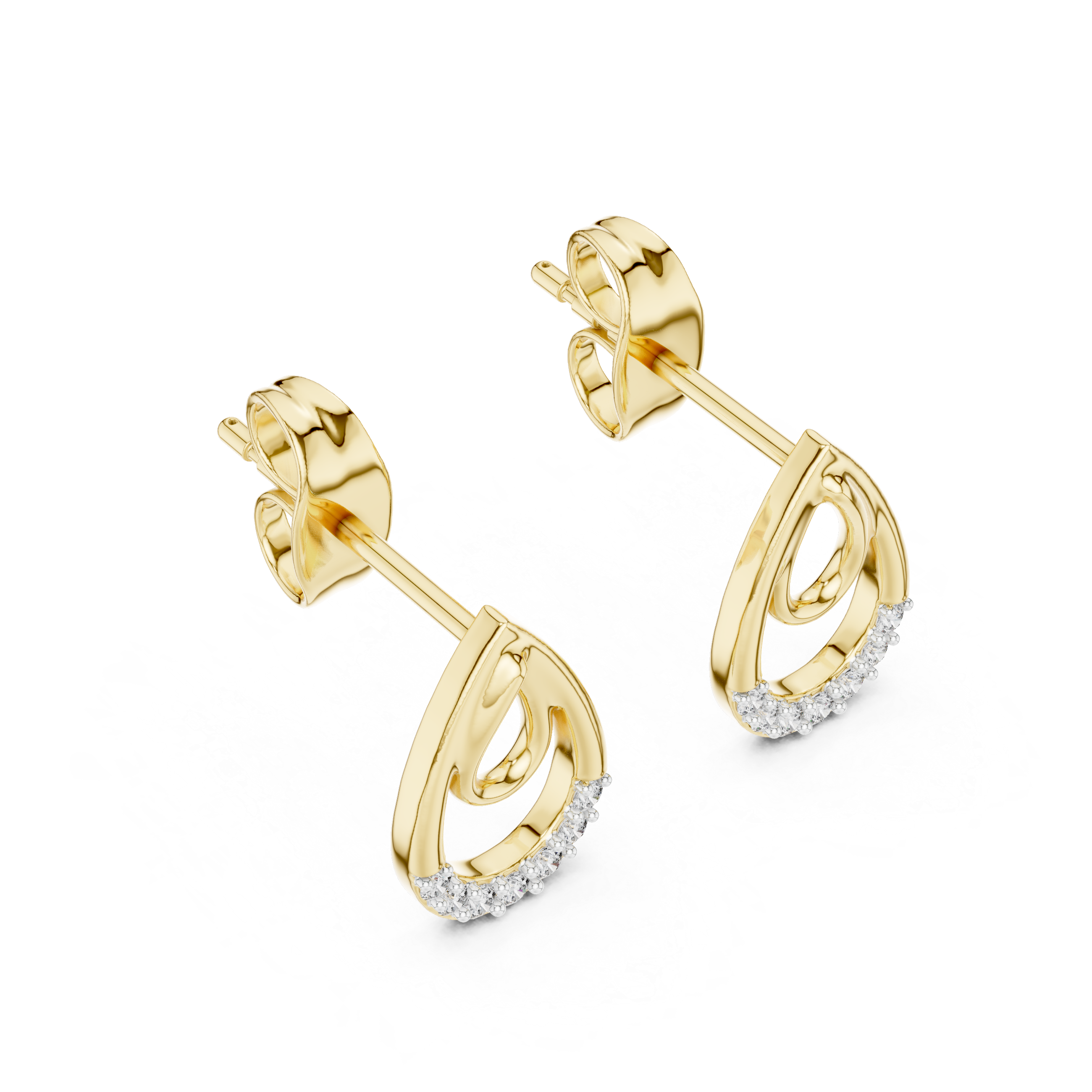 Teardrop diamond stud earrings in gold with round lab grown diamonds