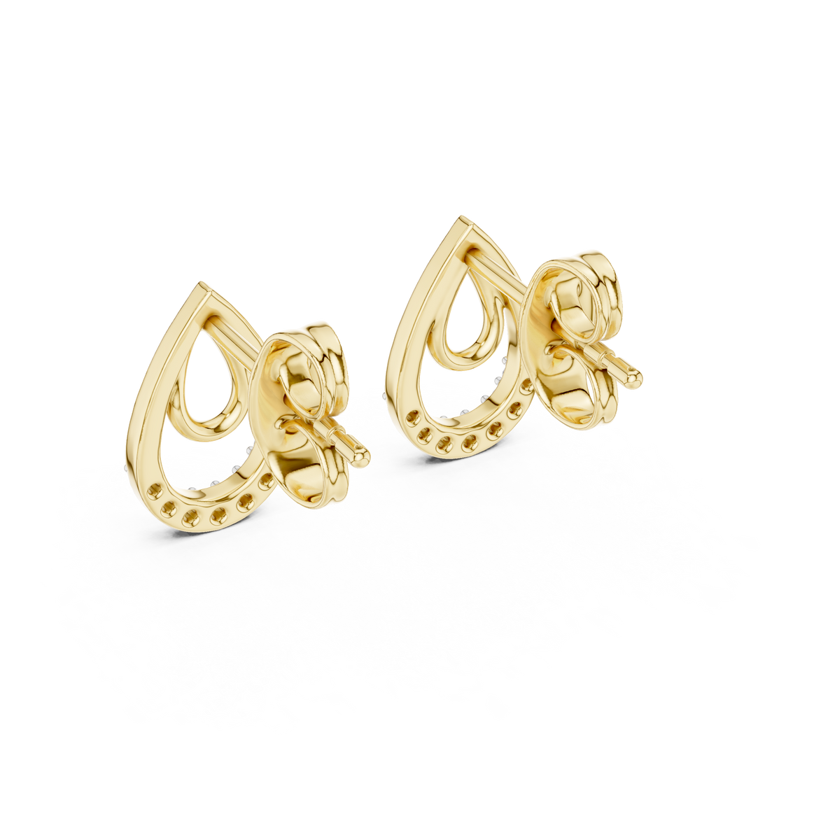 Teardrop diamond stud earrings in gold with round lab grown diamonds