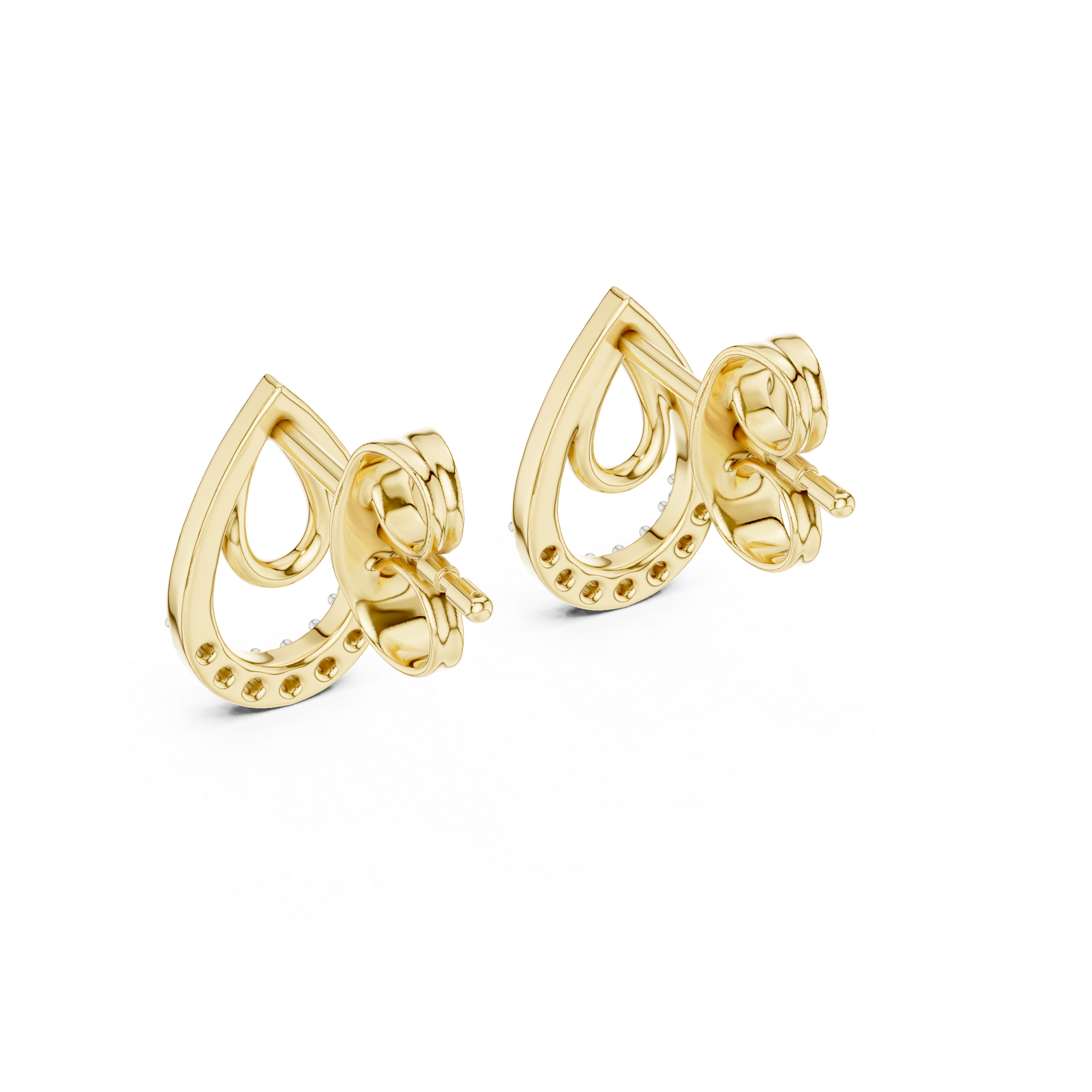 Teardrop diamond stud earrings in gold with round lab grown diamonds