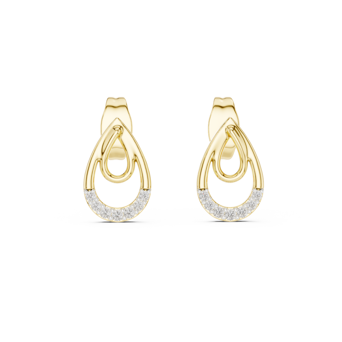 Teardrop diamond stud earrings in gold with round lab grown diamonds