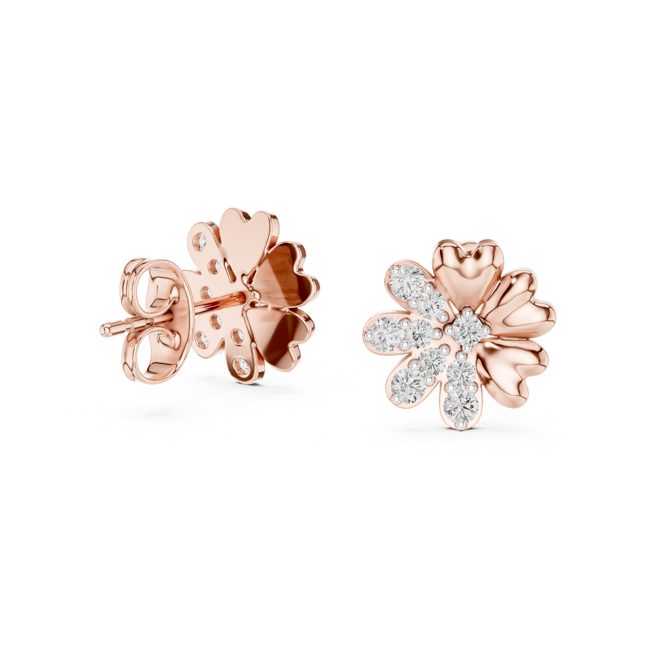Flower diamond stud earrings in gold with round lab grown diamonds
