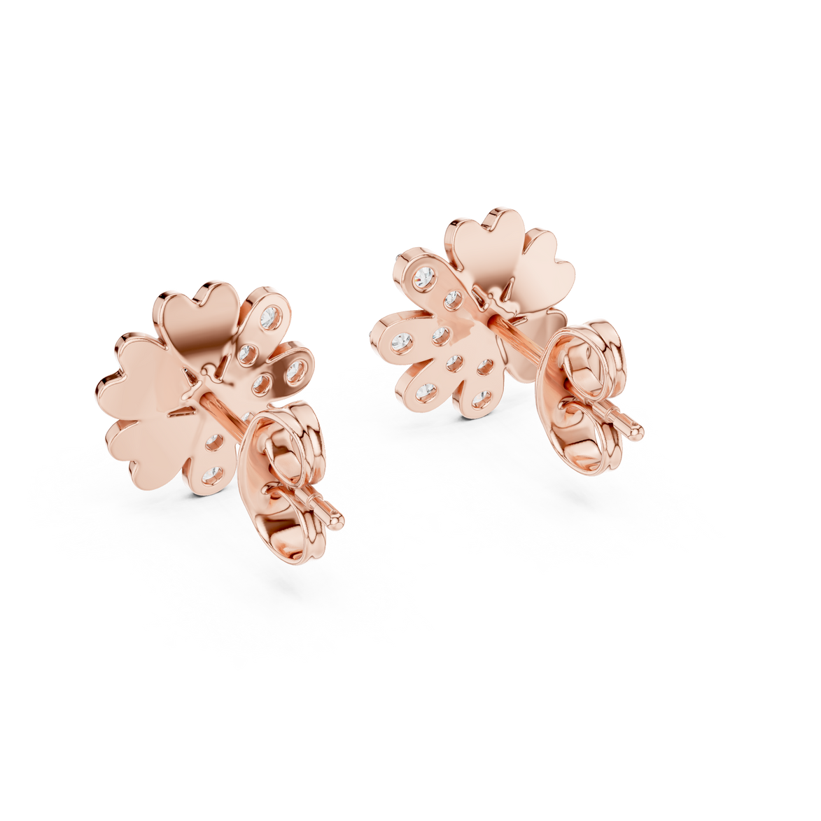Flower diamond stud earrings in gold with round lab grown diamonds