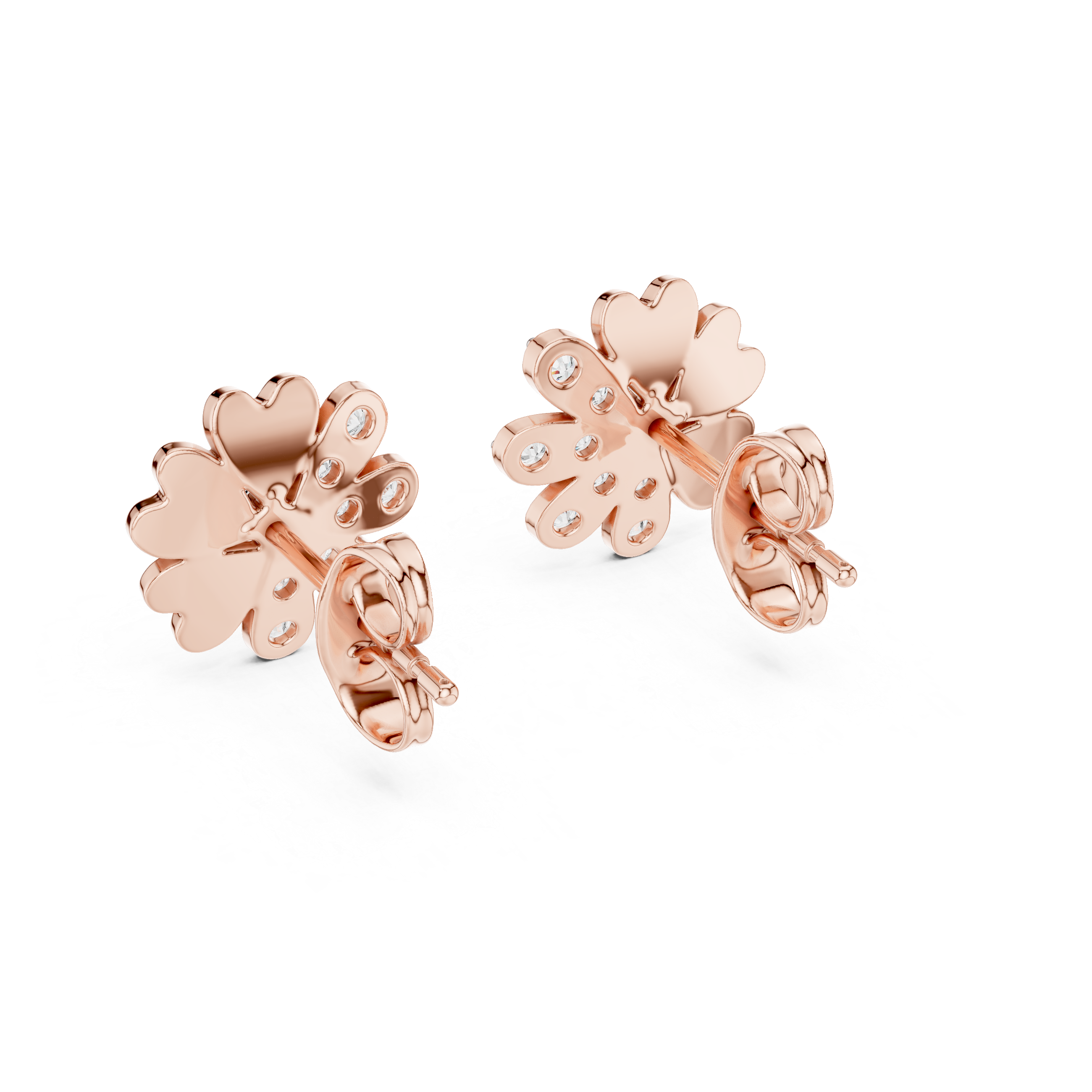 Flower diamond stud earrings in gold with round lab grown diamonds