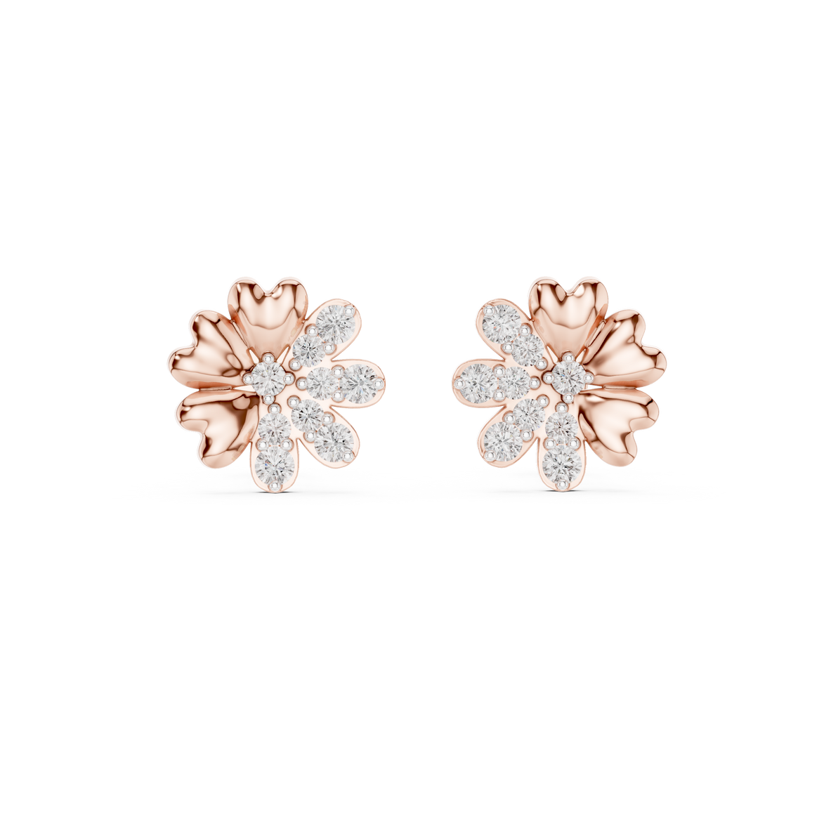 Flower diamond stud earrings in gold with round lab grown diamonds