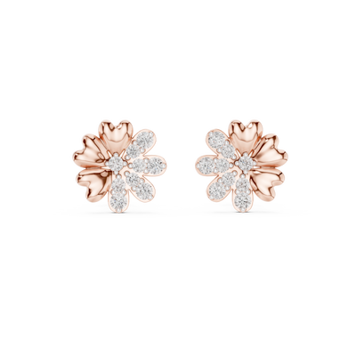 Flower diamond stud earrings in gold with round lab grown diamonds