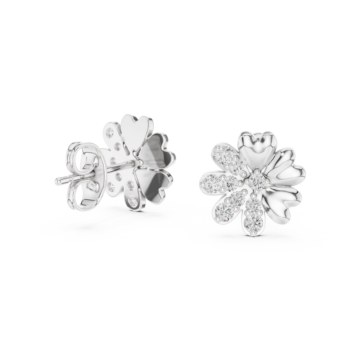 Flower diamond stud earrings in gold with round lab grown diamonds