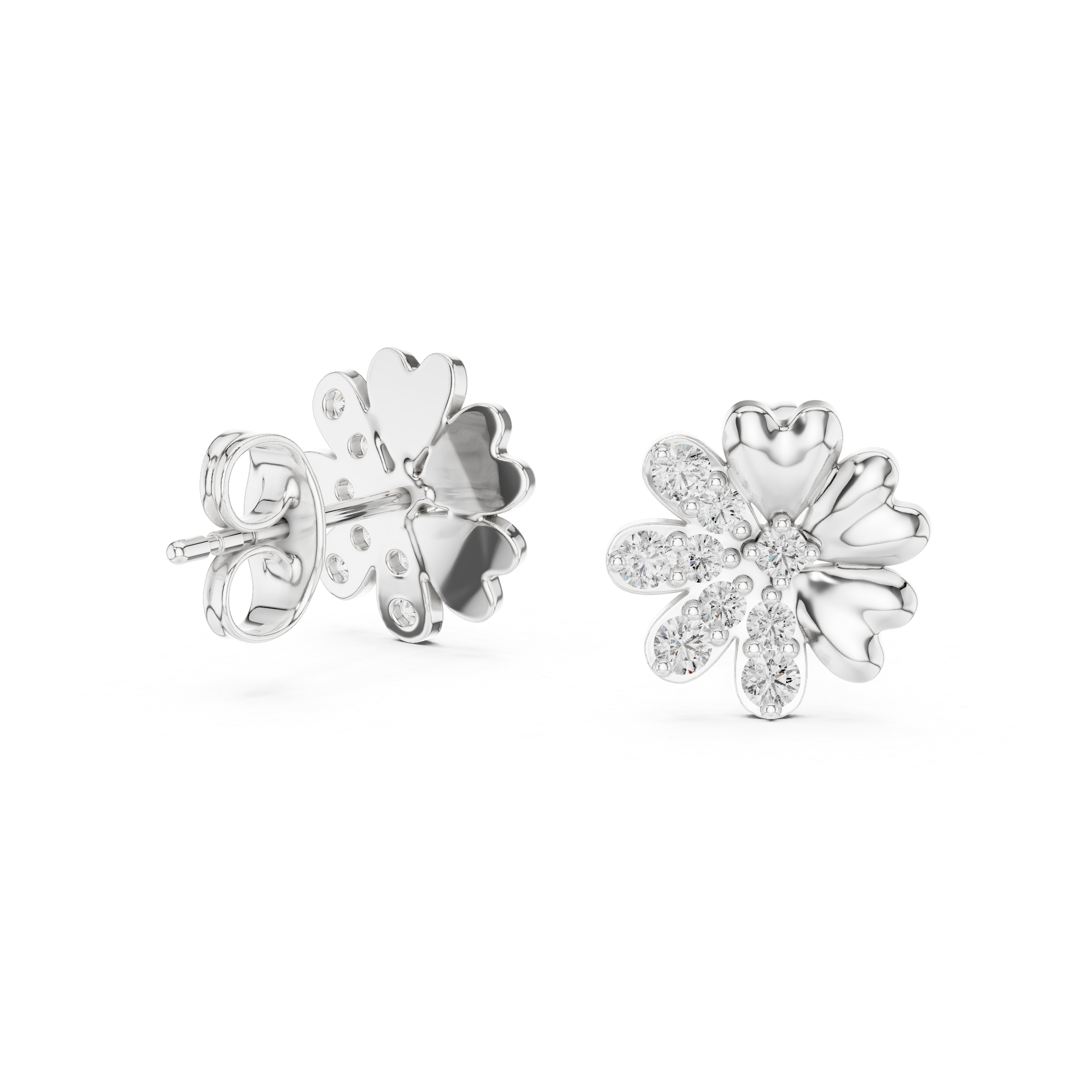 Flower diamond stud earrings in gold with round lab grown diamonds