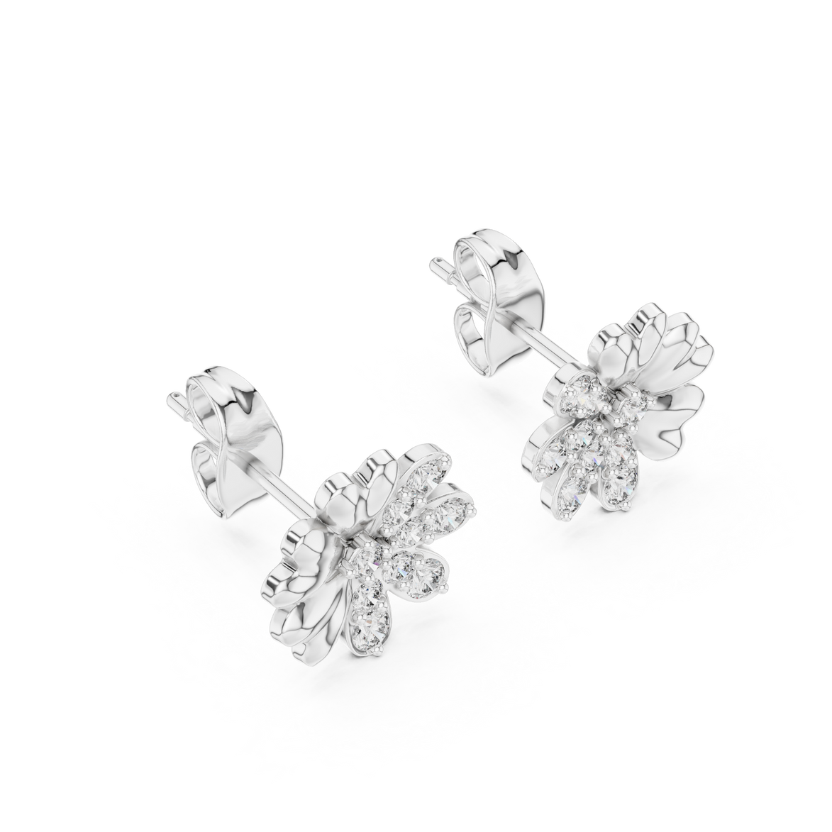 Flower diamond stud earrings in gold with round lab grown diamonds