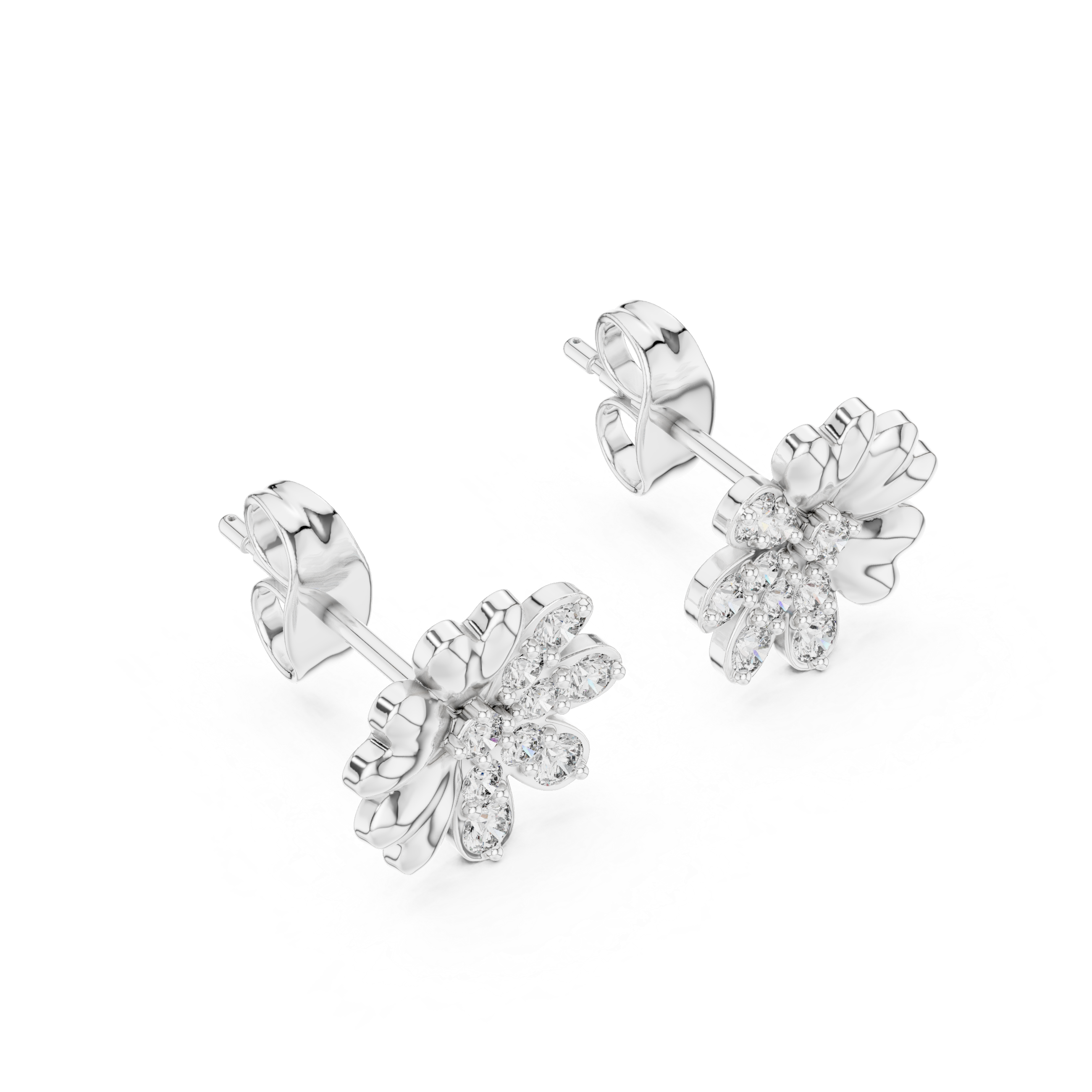 Flower diamond stud earrings in gold with round lab grown diamonds