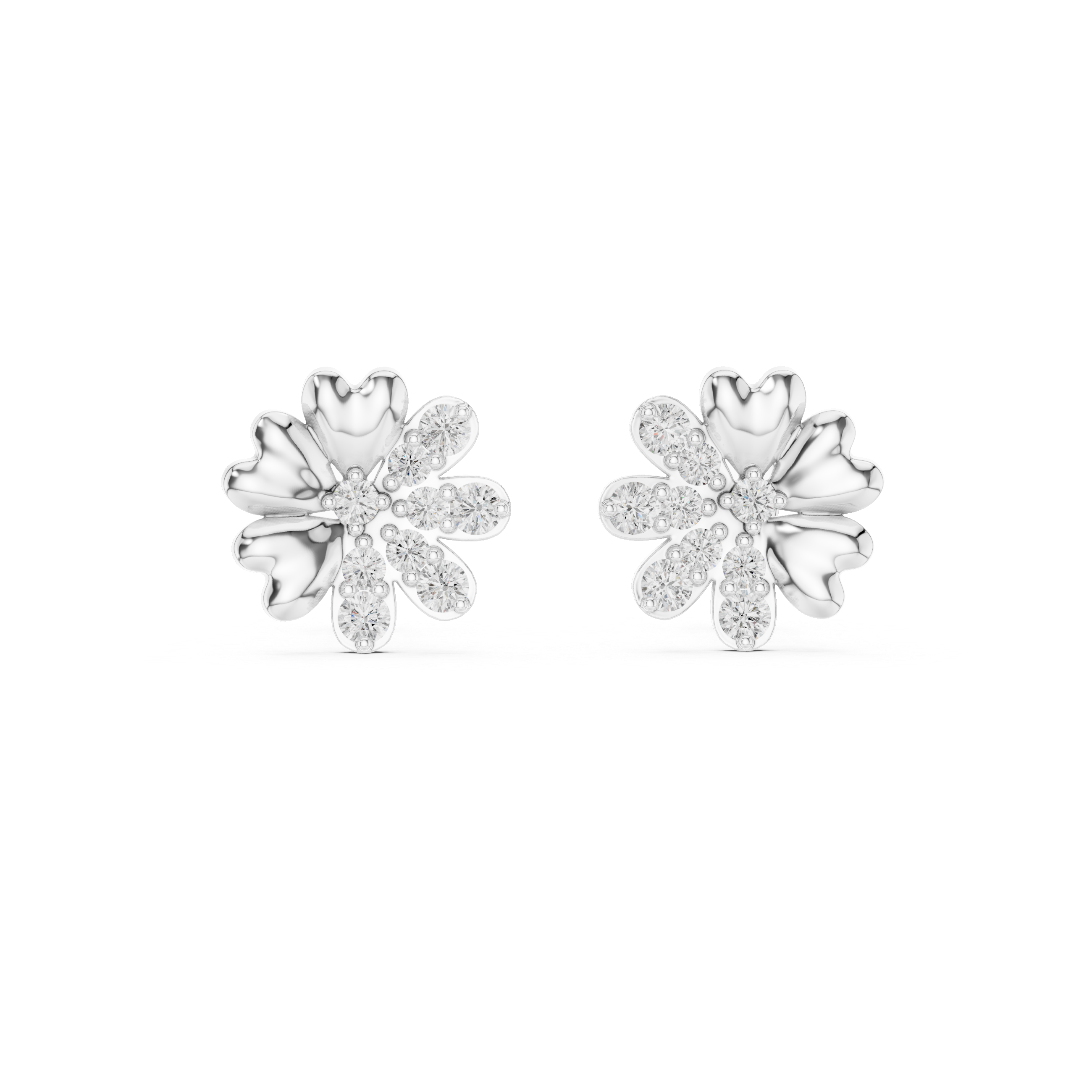 Flower diamond stud earrings in gold with round lab grown diamonds