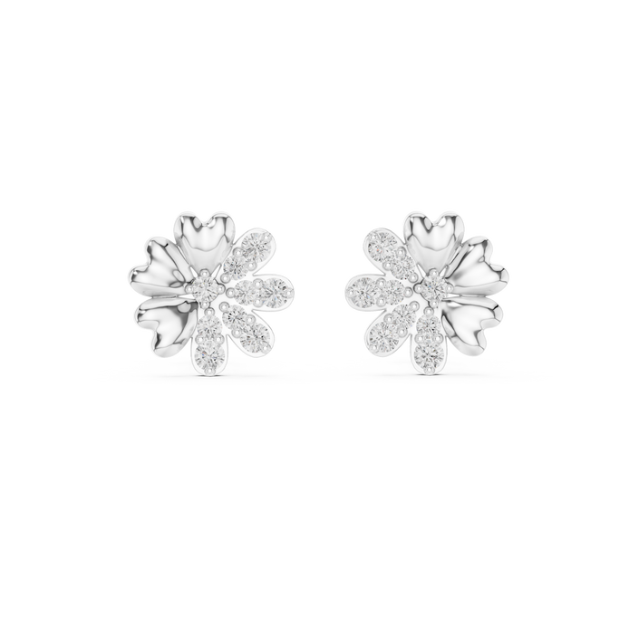 Flower diamond stud earrings in gold with round lab grown diamonds