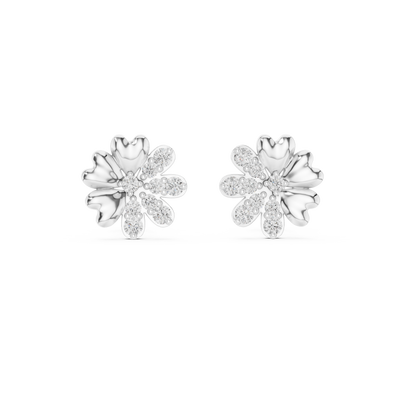 Flower diamond stud earrings in gold with round lab grown diamonds