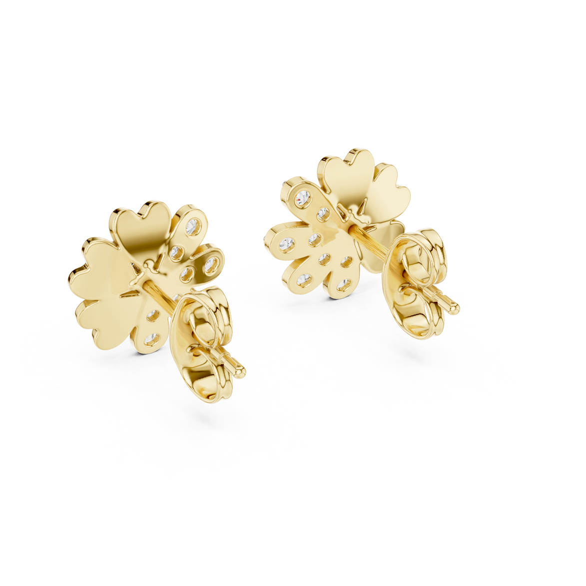 Flower diamond stud earrings in gold with round lab grown diamonds