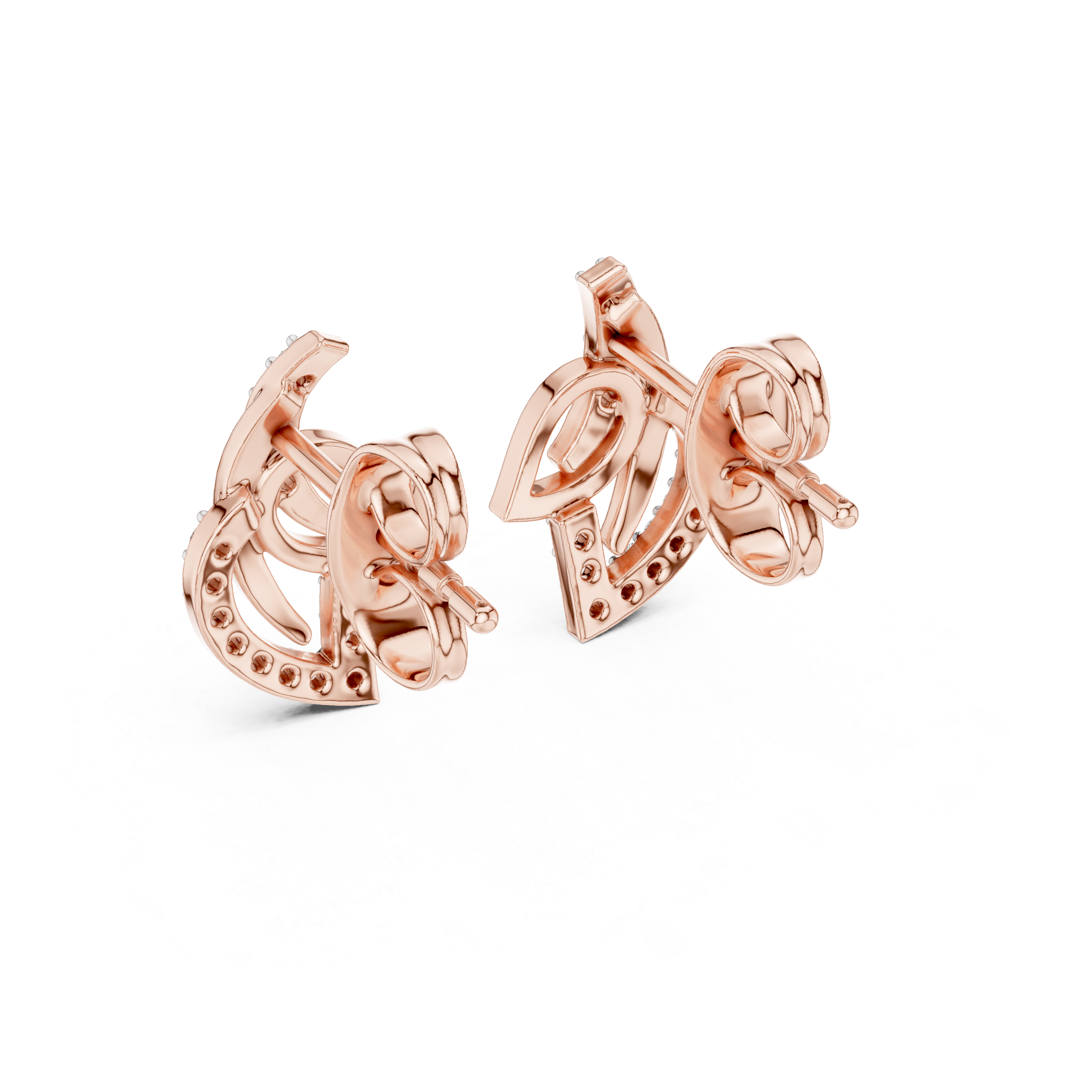 Curved diamond stud earrings in gold with round lab grown diamonds