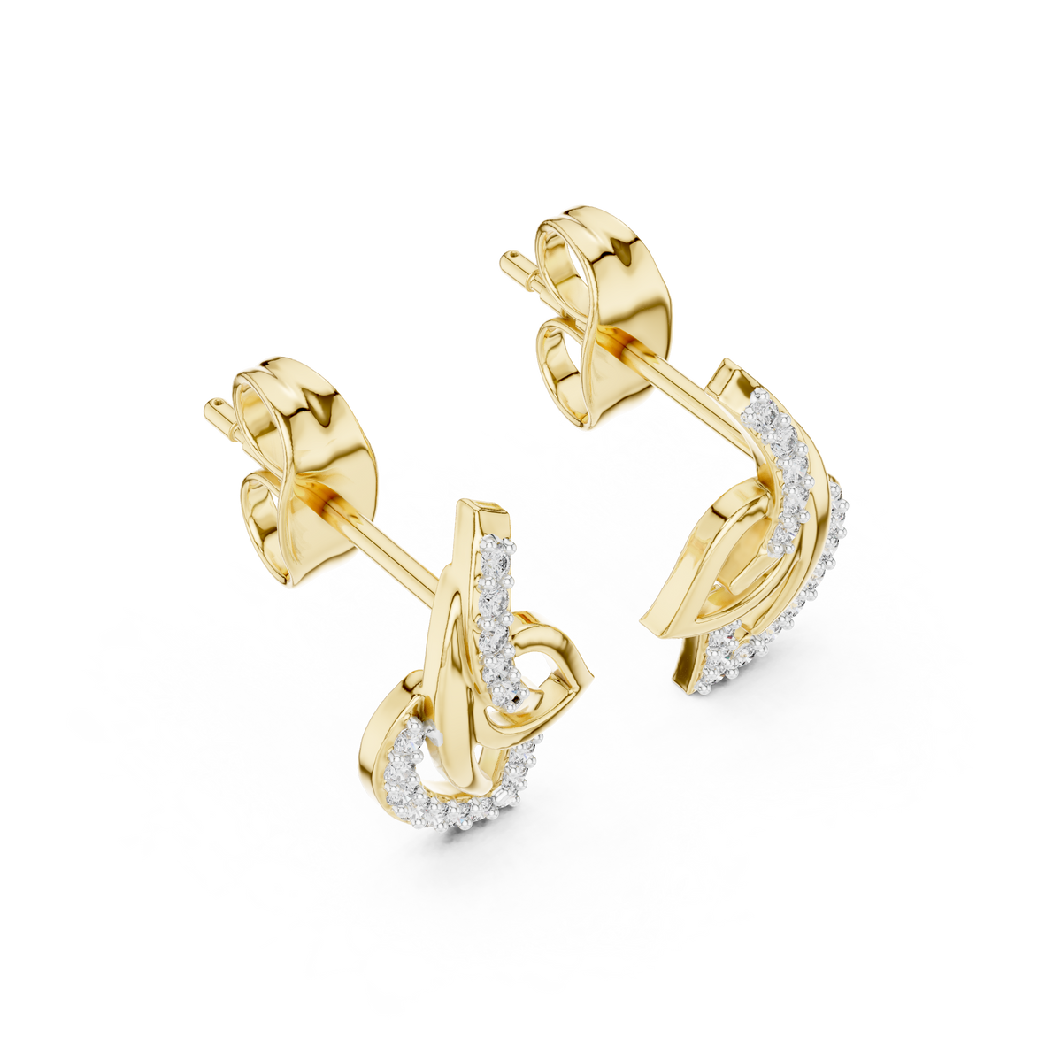 Curved diamond stud earrings in gold with round lab grown diamonds