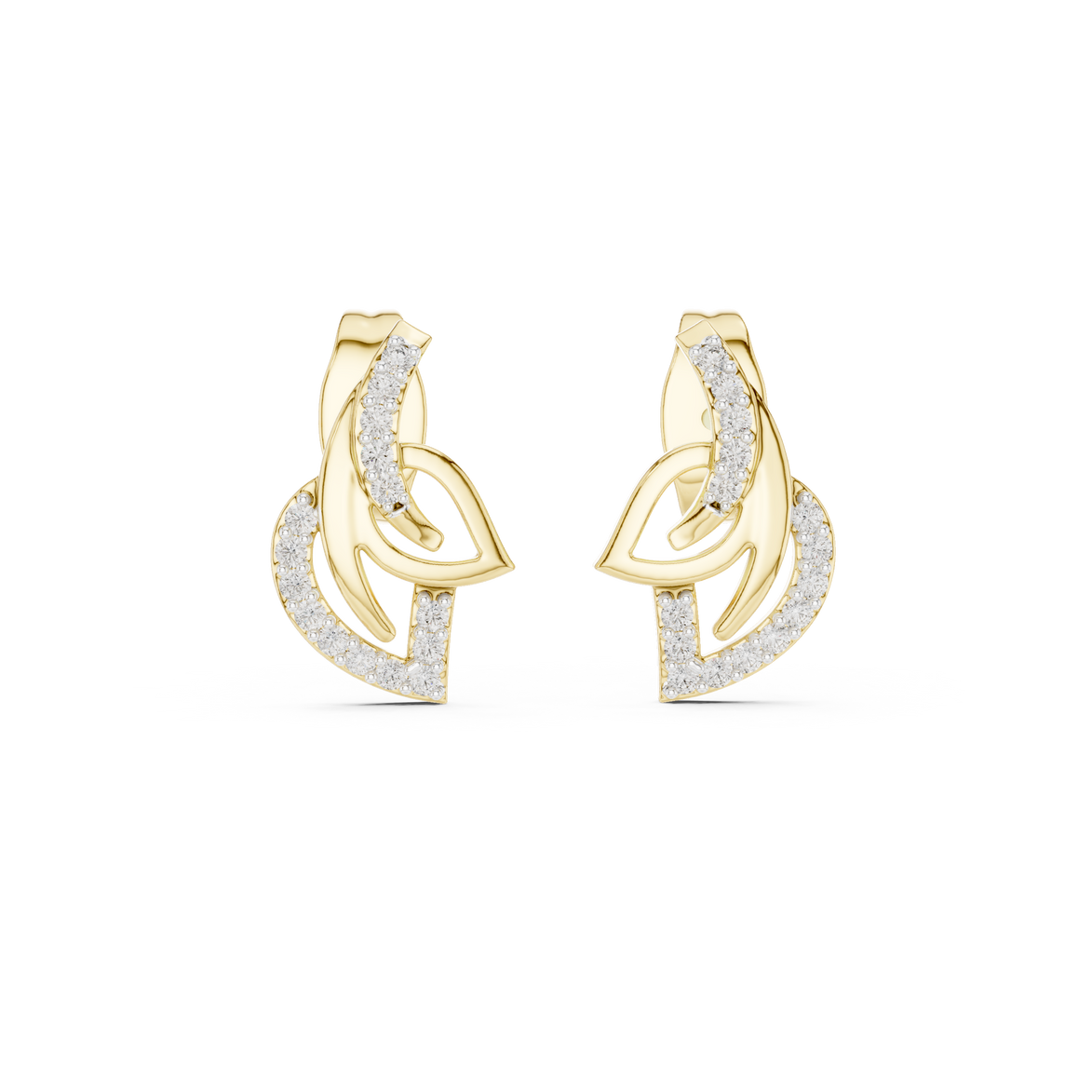 Curved diamond stud earrings in gold with round lab grown diamonds