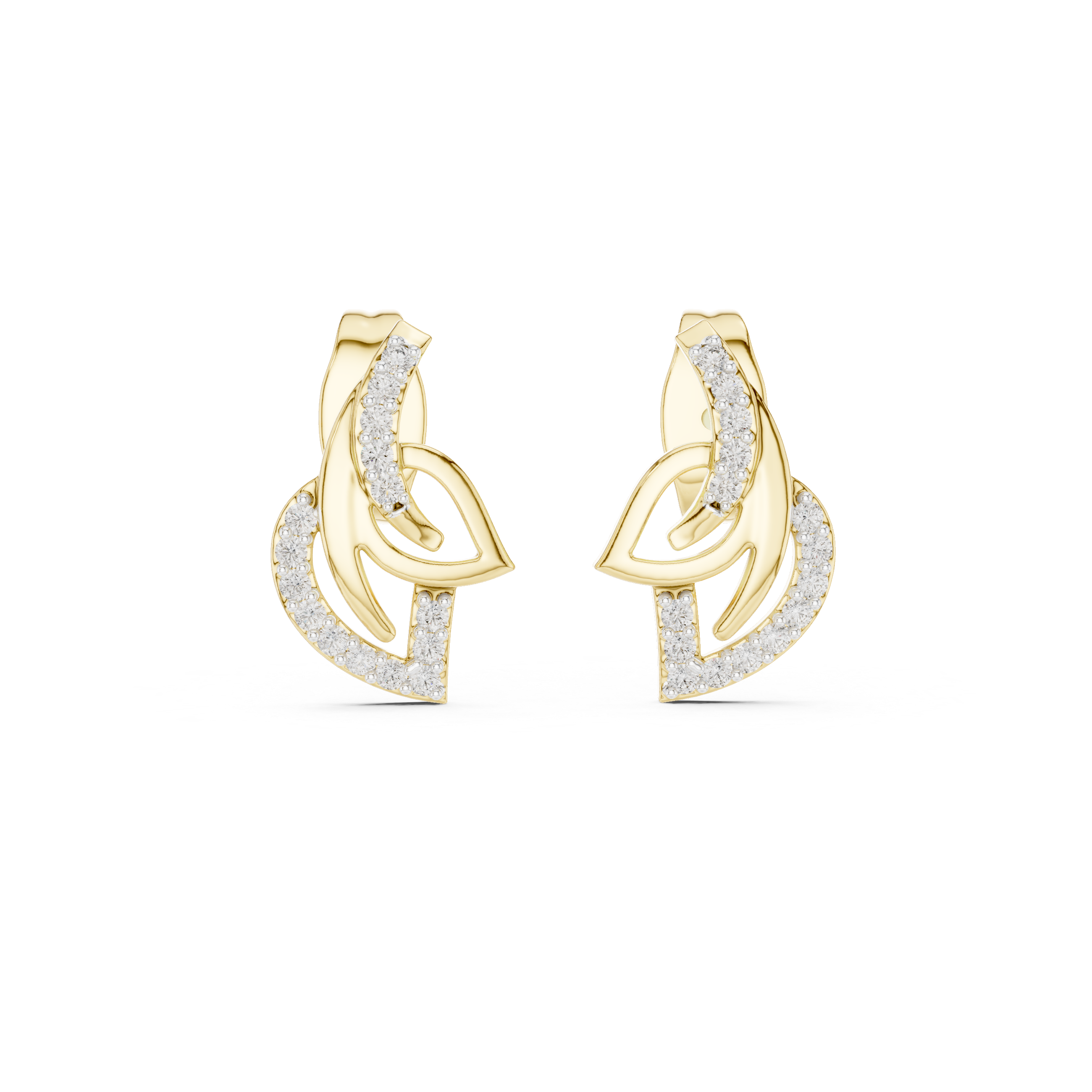 Curved diamond stud earrings in gold with round lab grown diamonds