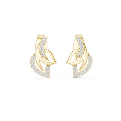Front view of Graceful Leaf diamond stud earrings in yellow gold.