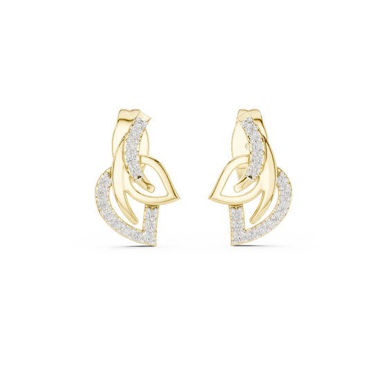 Front view of Graceful Leaf diamond stud earrings in yellow gold.
