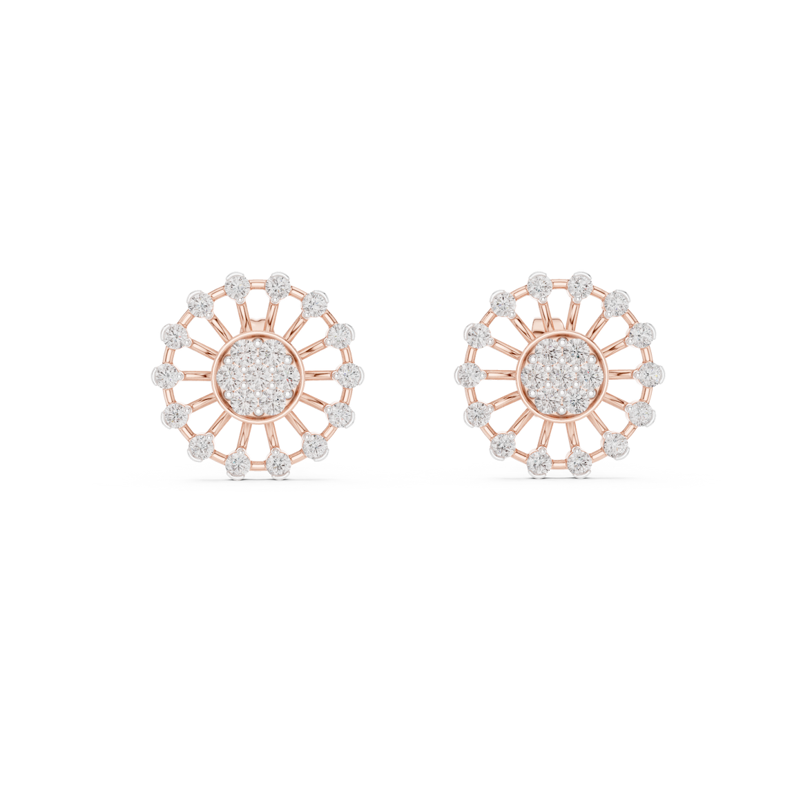 Sunburst diamond stud earrings in gold with round lab grown diamonds