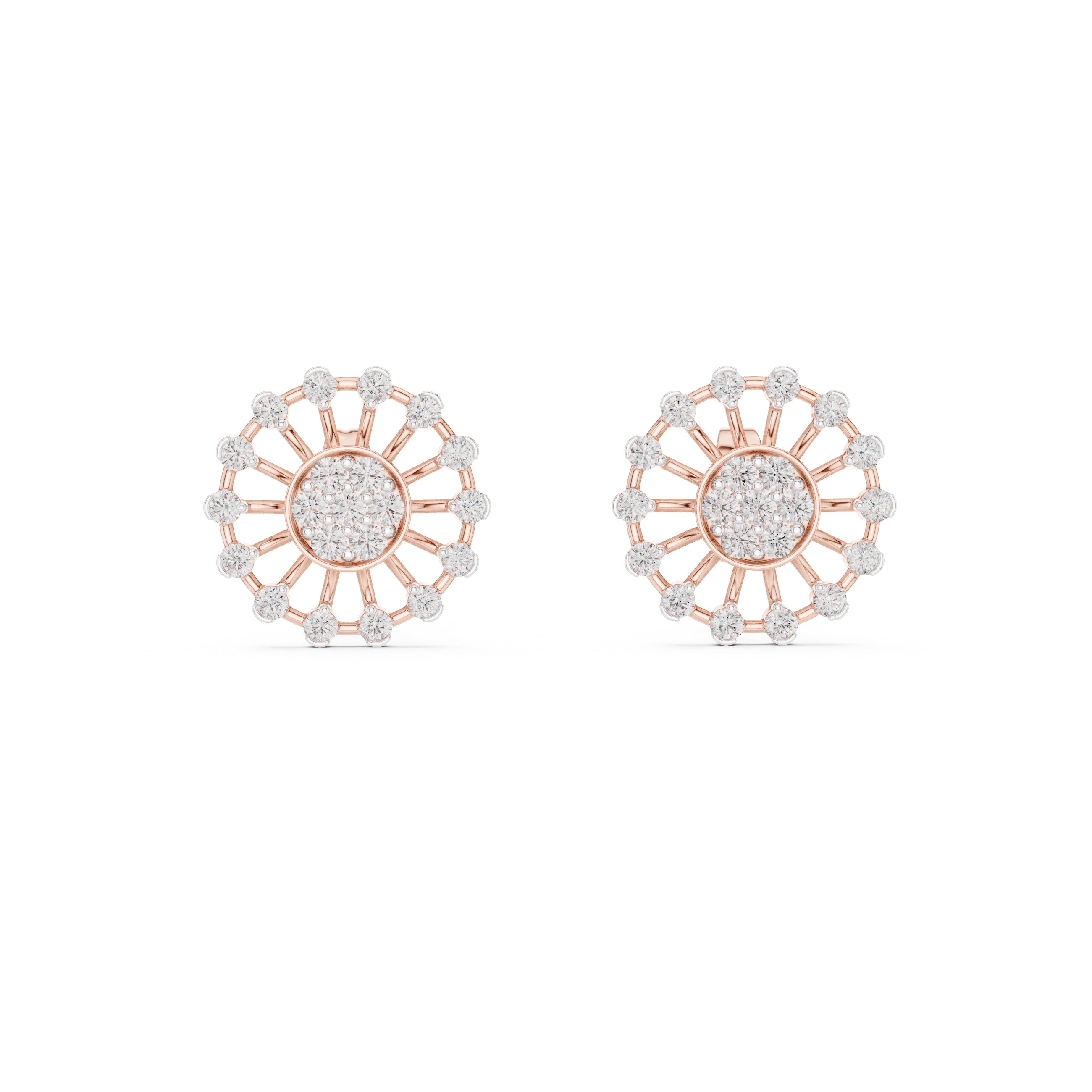 Sunburst diamond stud earrings in gold with round lab grown diamonds