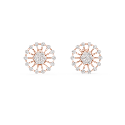 Sunburst diamond stud earrings in gold with round lab grown diamonds