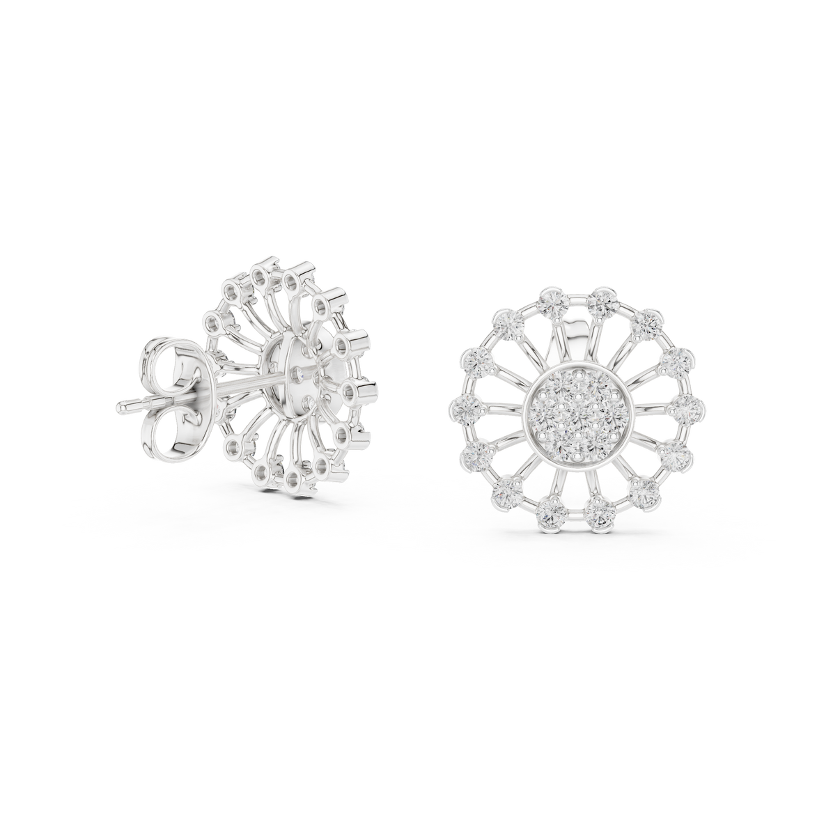 Sunburst diamond stud earrings in gold with round lab grown diamonds