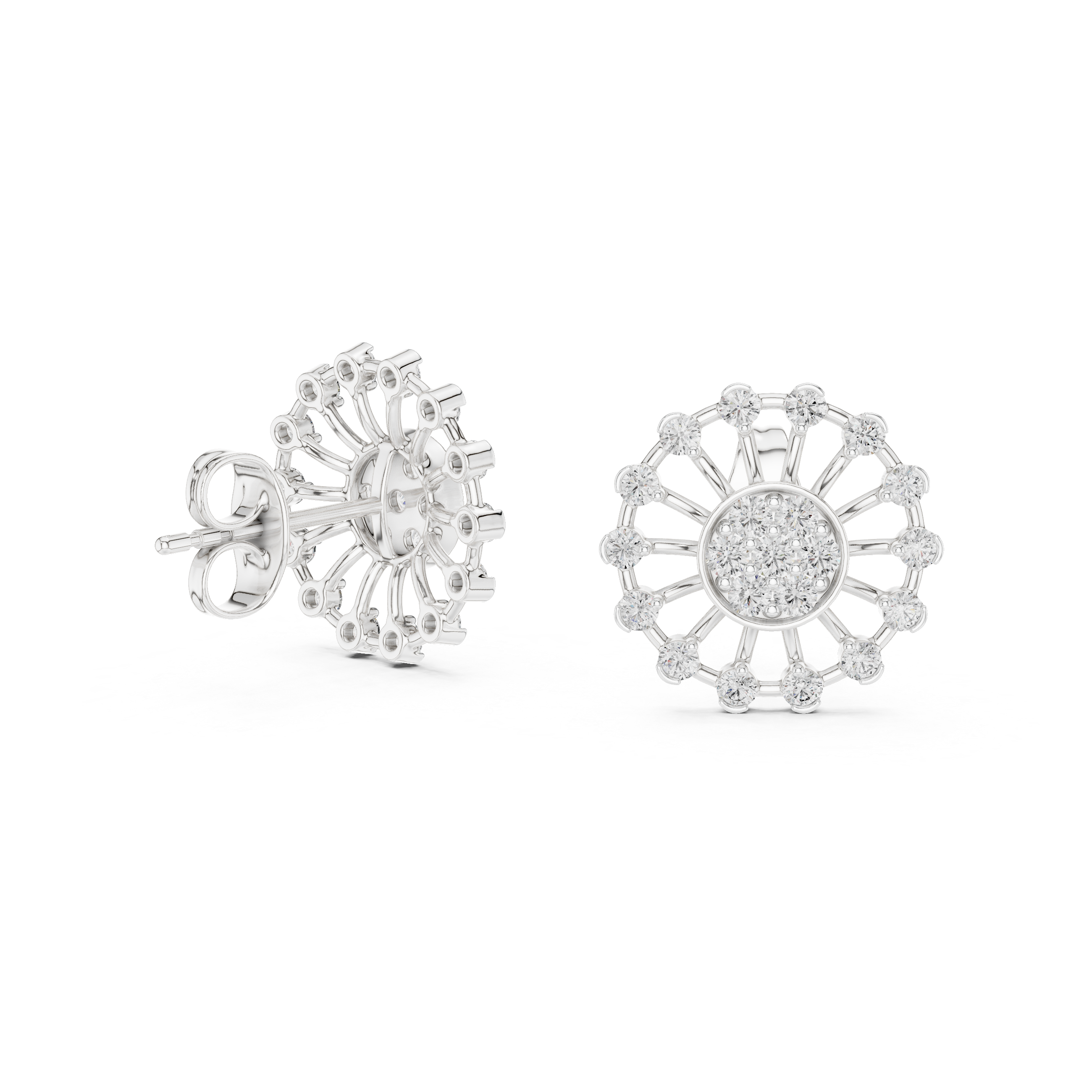 Sunburst diamond stud earrings in gold with round lab grown diamonds