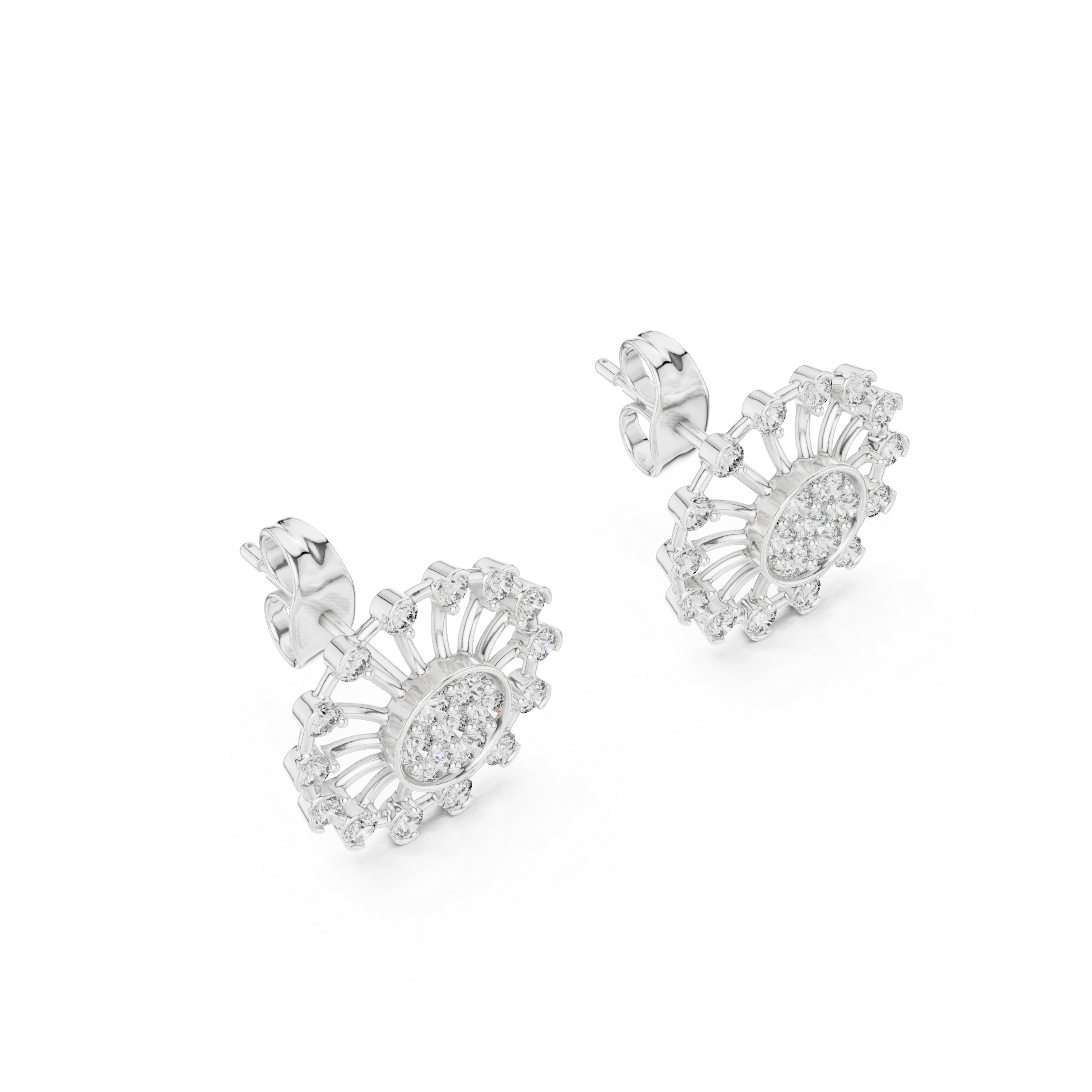 Sunburst diamond stud earrings in gold with round lab grown diamonds