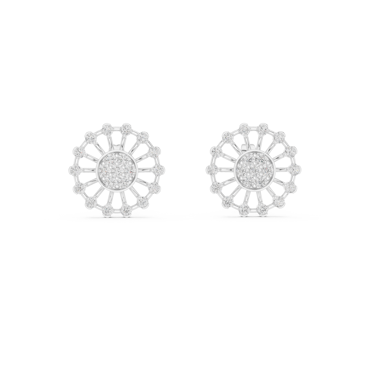 Sunburst diamond stud earrings in gold with round lab grown diamonds