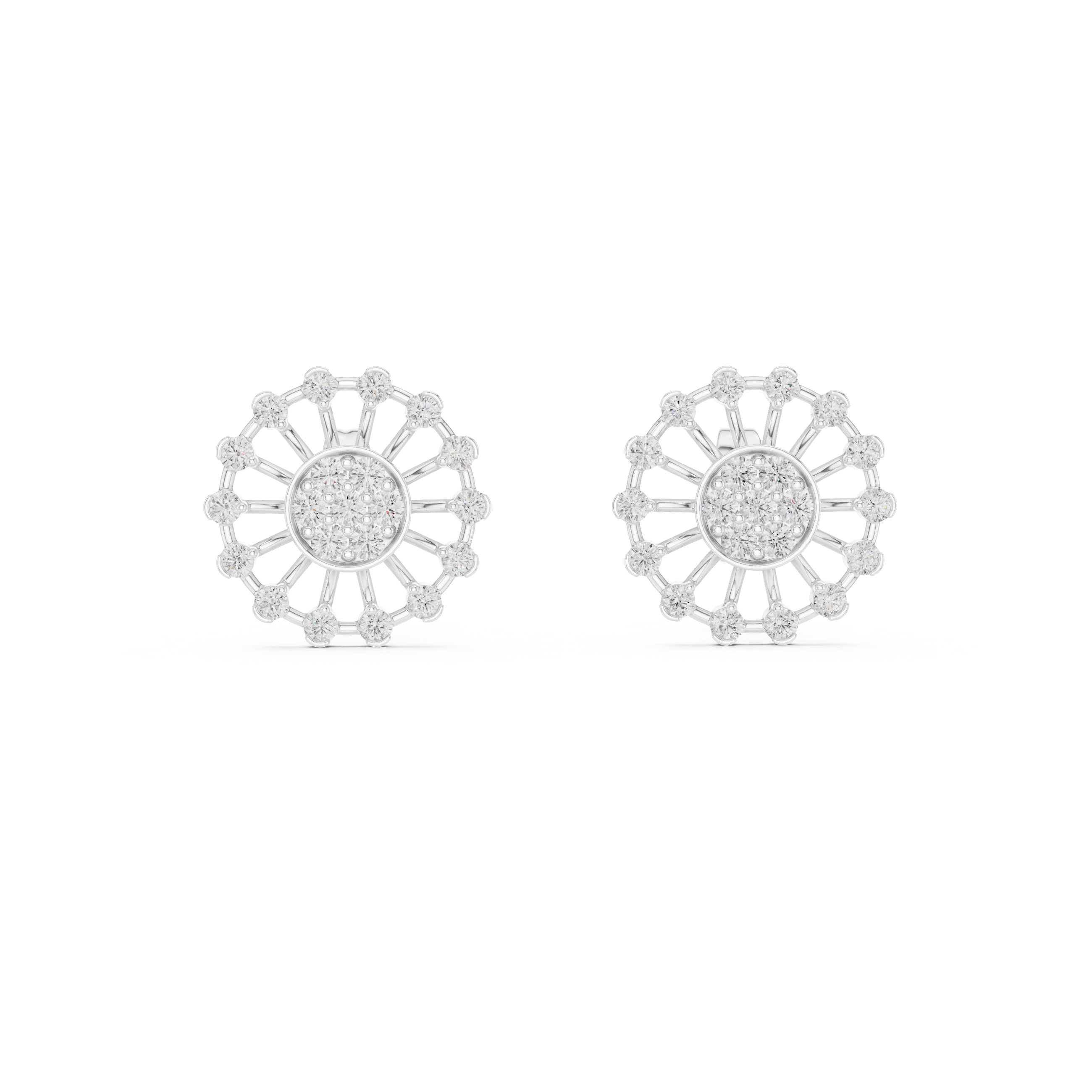 Sunburst diamond stud earrings in gold with round lab grown diamonds