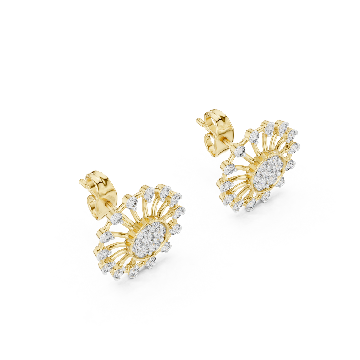 Sunburst diamond stud earrings in gold with round lab grown diamonds