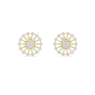 Front view of Radiant Bloom diamond floral stud earrings in yellow gold.