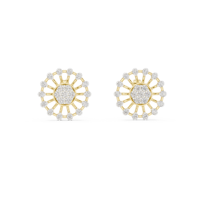 Front view of Radiant Bloom diamond floral stud earrings in yellow gold.