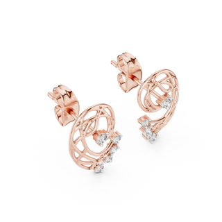 Side profile of rose gold nature-inspired abstract swirl diamond studs.