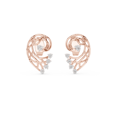 Abstract swirl diamond stud earrings in gold with round lab grown diamonds