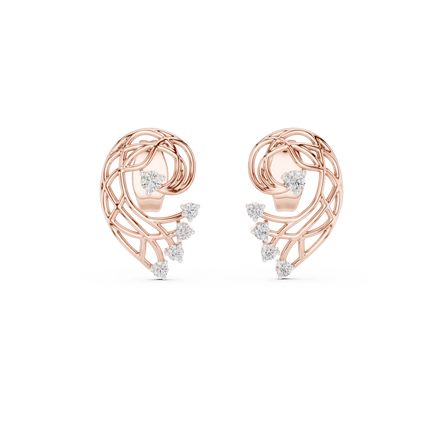 Abstract swirl diamond stud earrings in gold with round lab grown diamonds