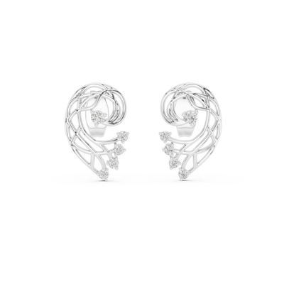 Abstract swirl diamond stud earrings in gold with round lab grown diamonds