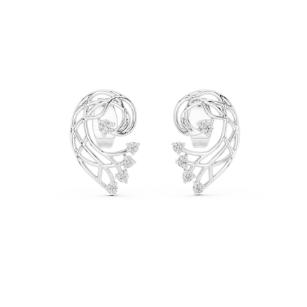 Abstract swirl diamond stud earrings in gold with round lab grown diamonds