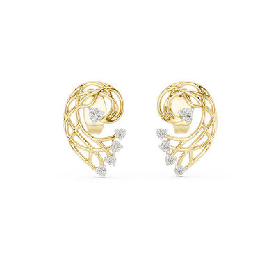 Front view of Nature's Whisper openwork diamond stud earrings in yellow gold.