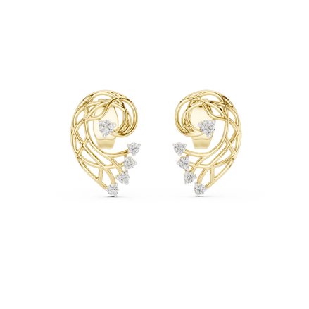 Front view of Nature's Whisper openwork diamond stud earrings in yellow gold.