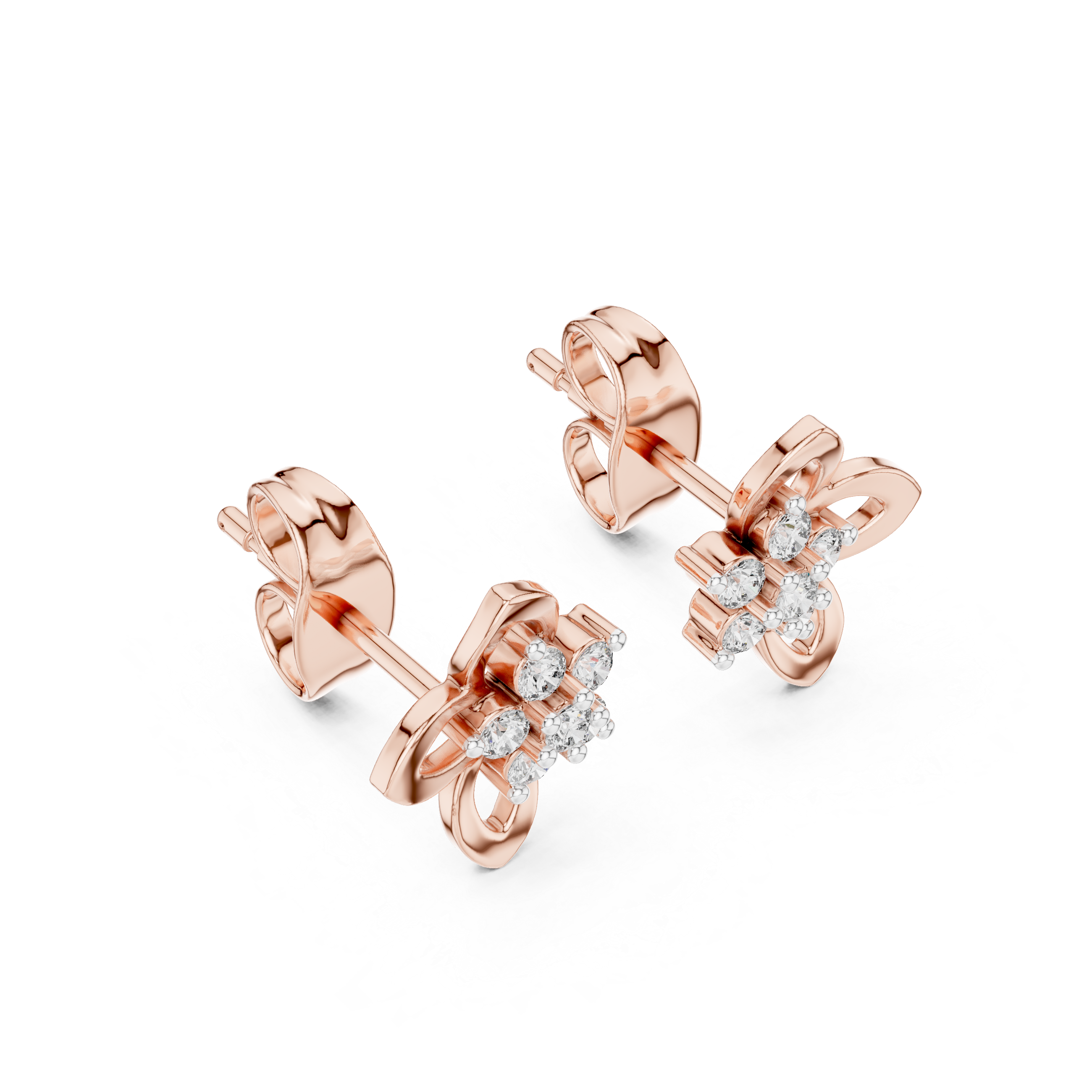 Floral diamond stud earrings in gold with round lab grown diamonds